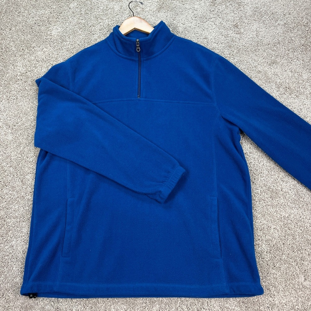 Croft Barrow Pullover Mens Large Blue Long Sleeve Quarter Zip Fleece Pockets EUC